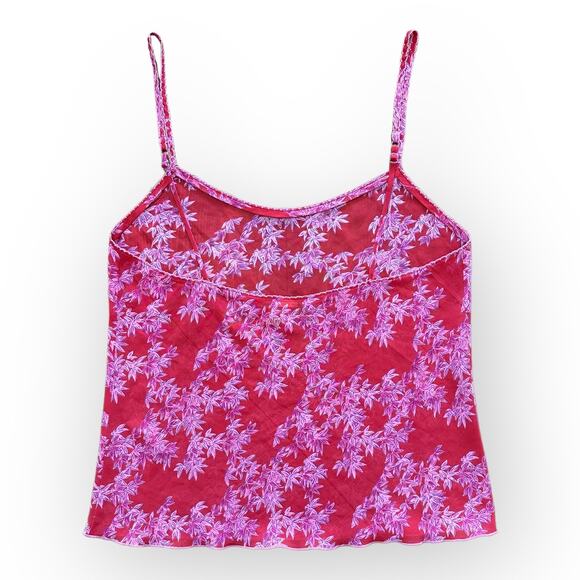 Natori Josie Red Pink Floral‎ Sheer Cami Tank Top Adjustable straps Size S - Picture 5 of 6